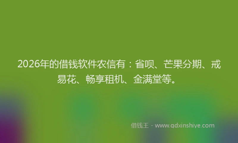 2026年的借钱软件农信有：省呗、芒果分期、戒易花、畅享租机、金满堂等。