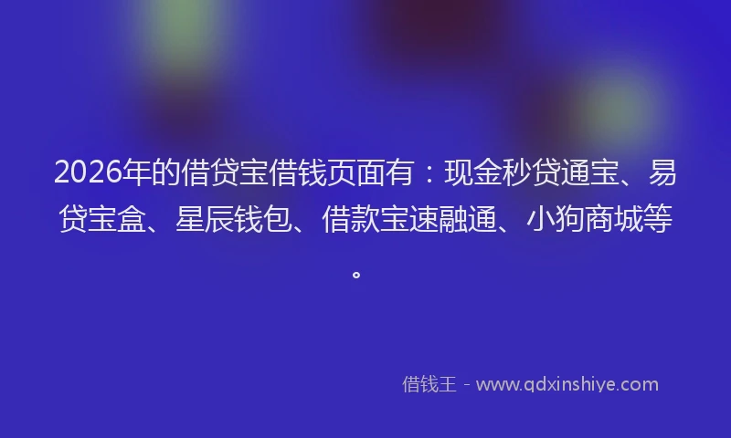2026年的借贷宝借钱页面有：现金秒贷通宝、易贷宝盒、星辰钱包、借款宝速融通、小狗商城等。