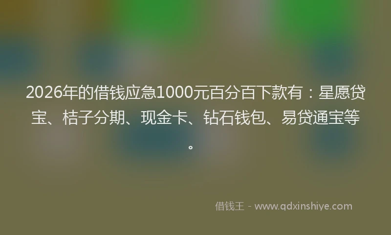 2026年的借钱应急1000元百分百下款有：星愿贷宝、桔子分期、现金卡、钻石钱包、易贷通宝等。
