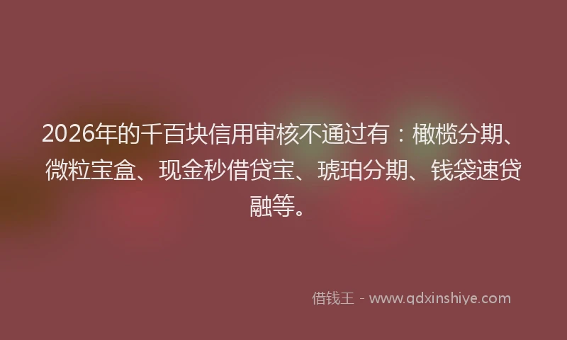 2026年的千百块信用审核不通过有：橄榄分期、微粒宝盒、现金秒借贷宝、琥珀分期、钱袋速贷融等。