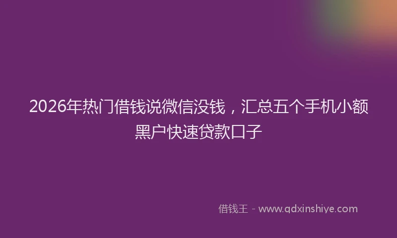 2026年热门借钱说微信没钱，汇总五个手机小额黑户快速贷款口子