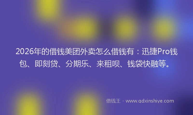 2026年的借钱美团外卖怎么借钱有：迅捷Pro钱包、即刻贷、分期乐、来租呗、钱袋快融等。