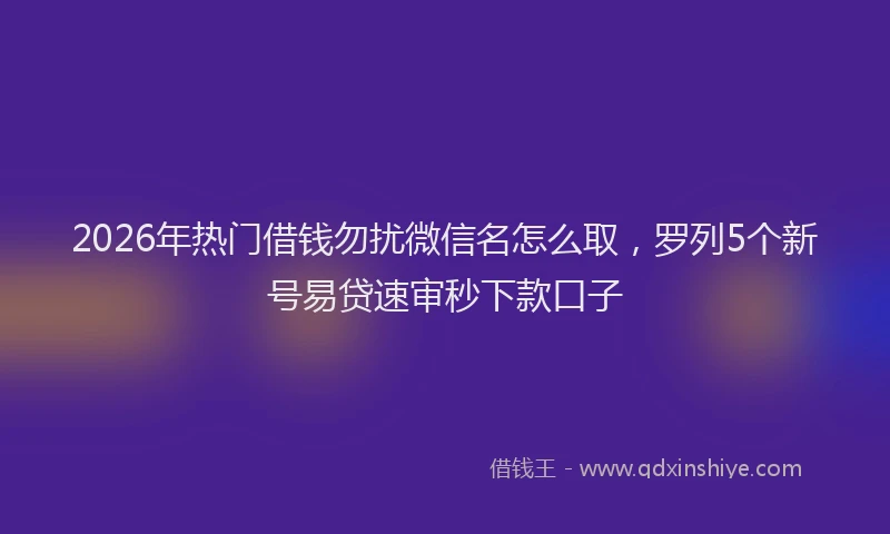 2026年热门借钱勿扰微信名怎么取，罗列5个新号易贷速审秒下款口子