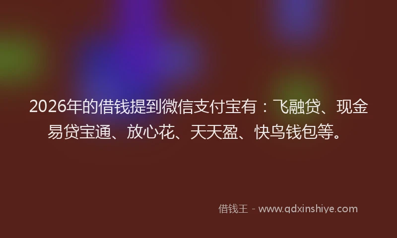 2026年的借钱提到微信支付宝有：飞融贷、现金易贷宝通、放心花、天天盈、快鸟钱包等。