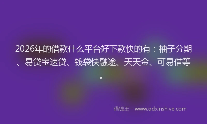 2026年的借款什么平台好下款快的有：柚子分期、易贷宝速贷、钱袋快融途、天天金、可易借等。