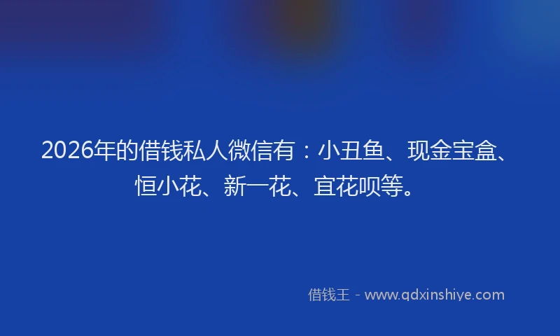 2026年的借钱私人微信有：小丑鱼、现金宝盒、恒小花、新一花、宜花呗等。