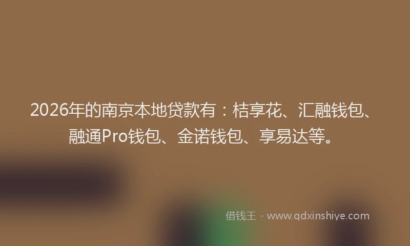 2026年的南京本地贷款有：桔享花、汇融钱包、融通Pro钱包、金诺钱包、享易达等。