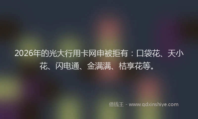 2026年的光大行用卡网申被拒有：口袋花、天小花、闪电通、金满满、桔享花等。