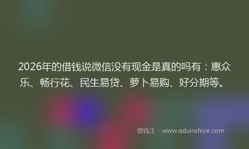 2026年的借钱说微信没有现金是真的吗有：惠众乐、畅行花、民生易贷、萝卜易购、好分期等。