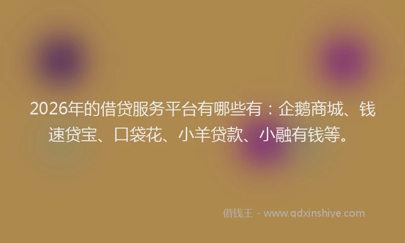 2026年的借贷服务平台有哪些有：企鹅商城、钱速贷宝、口袋花、小羊贷款、小融有钱等。