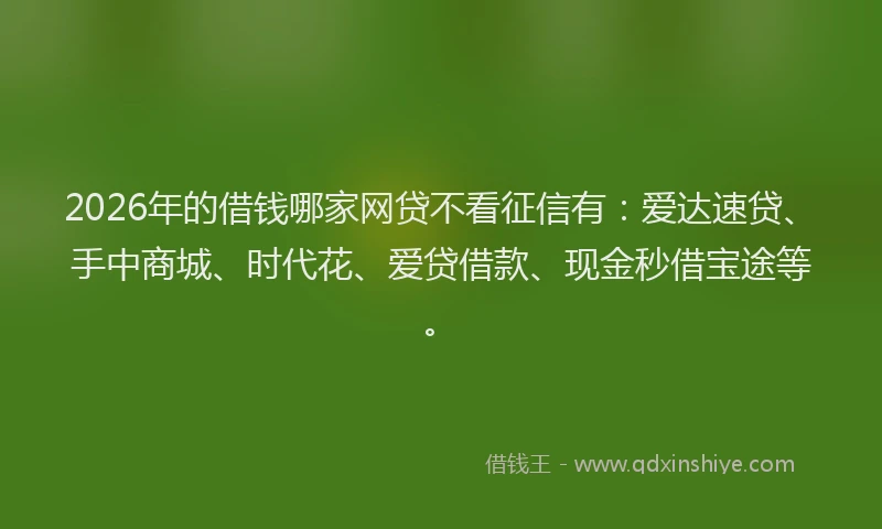2026年的借钱哪家网贷不看征信有：爱达速贷、手中商城、时代花、爱贷借款、现金秒借宝途等。