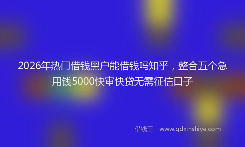 2026年热门借钱黑户能借钱吗知乎，整合五个急用钱5000快审快贷无需征信口子