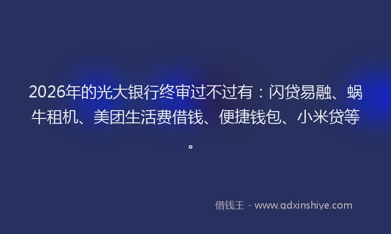 2026年的光大银行终审过不过有：闪贷易融、蜗牛租机、美团生活费借钱、便捷钱包、小米贷等。