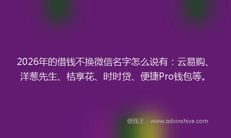 2026年的借钱不换微信名字怎么说有：云易购、洋葱先生、桔享花、时时贷、便捷Pro钱包等。