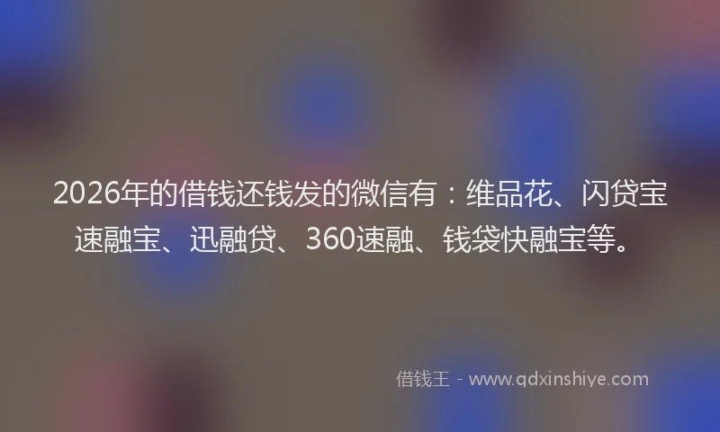 2026年的借钱还钱发的微信有：维品花、闪贷宝速融宝、迅融贷、360速融、钱袋快融宝等。