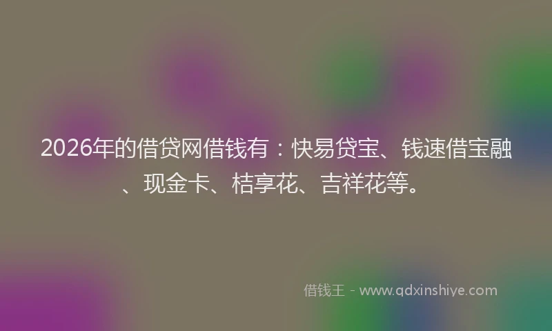 2026年的借贷网借钱有：快易贷宝、钱速借宝融、现金卡、桔享花、吉祥花等。