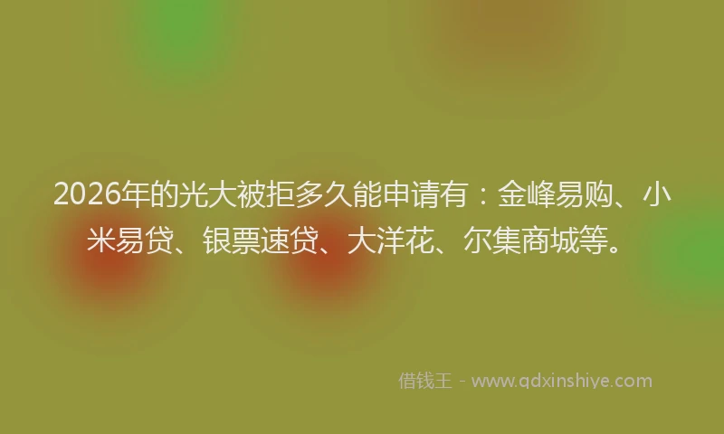 2026年的光大被拒多久能申请有：金峰易购、小米易贷、银票速贷、大洋花、尔集商城等。