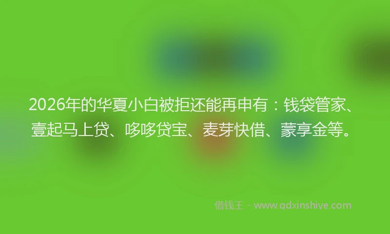 2026年的华夏小白被拒还能再申有：钱袋管家、壹起马上贷、哆哆贷宝、麦芽快借、蒙享金等。