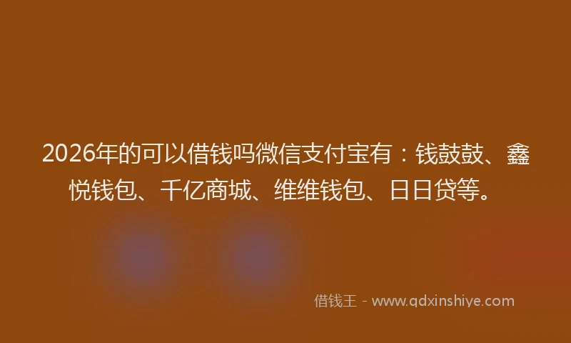 2026年的可以借钱吗微信支付宝有：钱鼓鼓、鑫悦钱包、千亿商城、维维钱包、日日贷等。