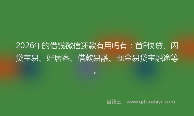 2026年的借钱微信还款有用吗有：首E快贷、闪贷宝易、好居客、借款易融、现金易贷宝融途等。