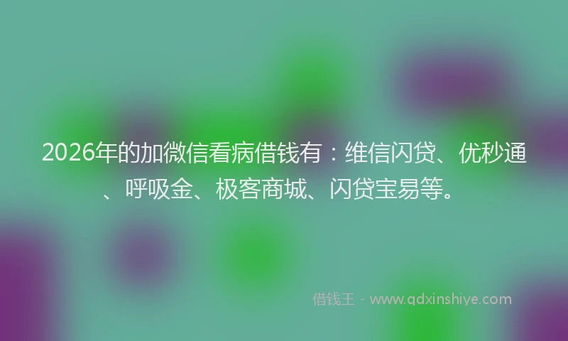 2026年的加微信看病借钱有：维信闪贷、优秒通、呼吸金、极客商城、闪贷宝易等。