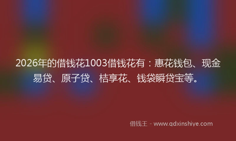 2026年的借钱花1003借钱花有：惠花钱包、现金易贷、原子贷、桔享花、钱袋瞬贷宝等。