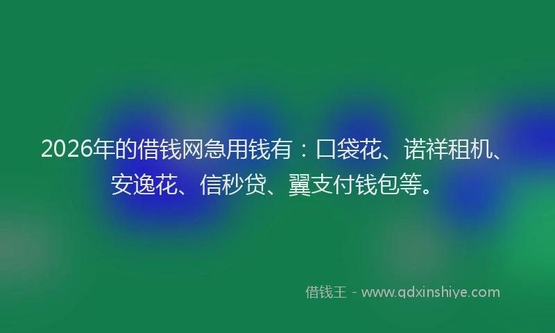 2026年的借钱网急用钱有：口袋花、诺祥租机、安逸花、信秒贷、翼支付钱包等。