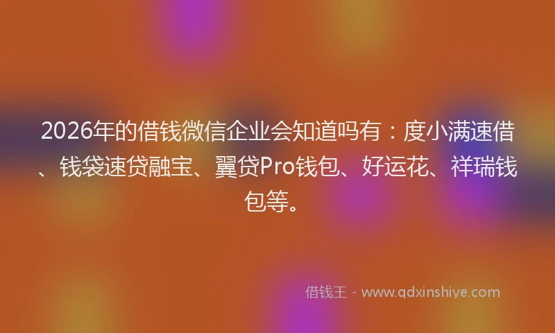 2026年的借钱微信企业会知道吗有：度小满速借、钱袋速贷融宝、翼贷Pro钱包、好运花、祥瑞钱包等。