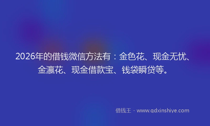 2026年的借钱微信方法有：金色花、现金无忧、金瀛花、现金借款宝、钱袋瞬贷等。