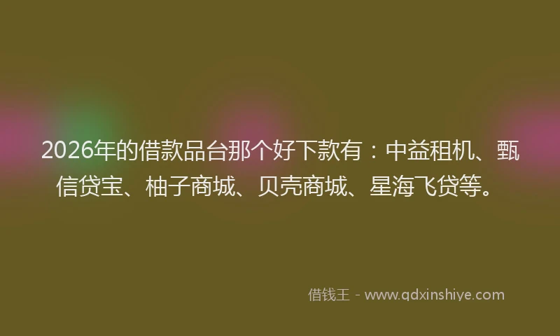 2026年的借款品台那个好下款有：中益租机、甄信贷宝、柚子商城、贝壳商城、星海飞贷等。