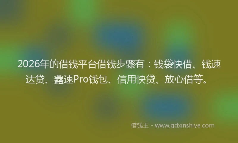 2026年的借钱平台借钱步骤有：钱袋快借、钱速达贷、鑫速Pro钱包、信用快贷、放心借等。