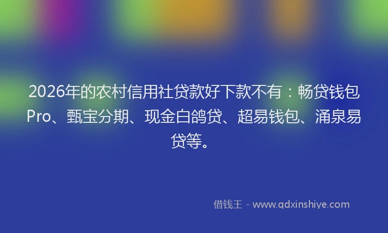 2026年的农村信用社贷款好下款不有：畅贷钱包Pro、甄宝分期、现金白鸽贷、超易钱包、涌泉易贷等。