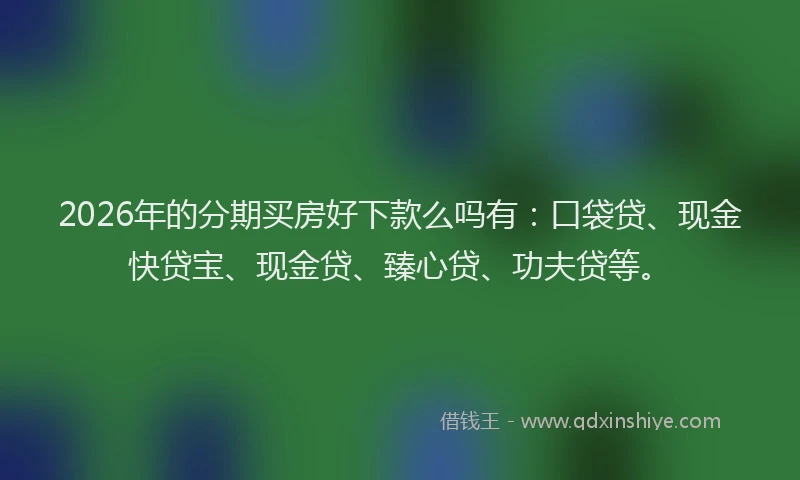 2026年的分期买房好下款么吗有：口袋贷、现金快贷宝、现金贷、臻心贷、功夫贷等。