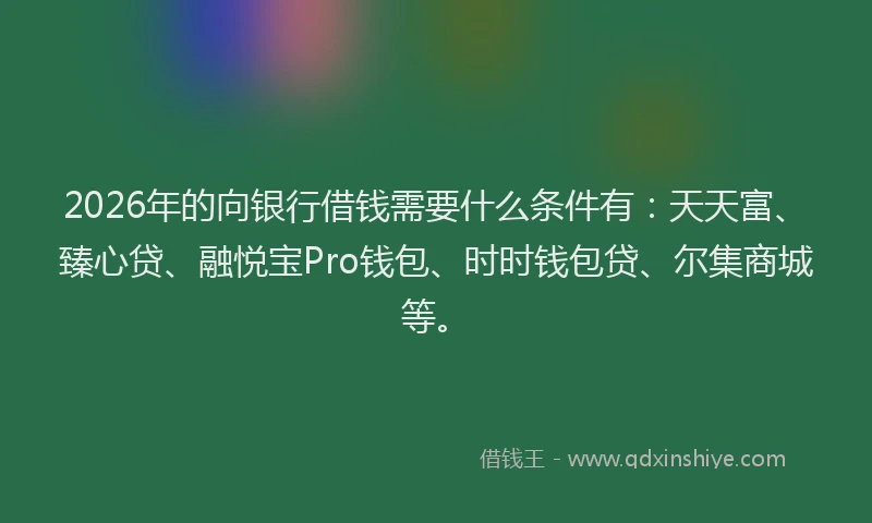 2026年的向银行借钱需要什么条件有：天天富、臻心贷、融悦宝Pro钱包、时时钱包贷、尔集商城等。
