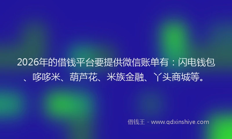 2026年的借钱平台要提供微信账单有：闪电钱包、哆哆米、葫芦花、米族金融、丫头商城等。
