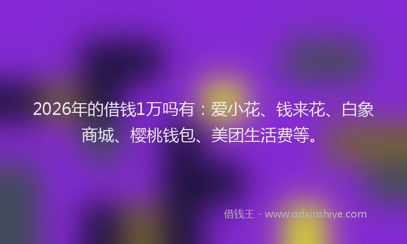 2026年的借钱1万吗有：爱小花、钱来花、白象商城、樱桃钱包、美团生活费等。