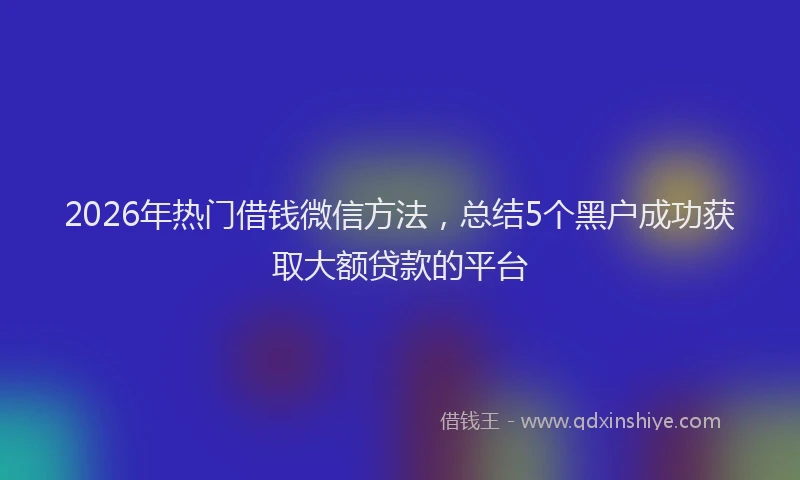 2026年热门借钱微信方法，总结5个黑户成功获取大额贷款的平台