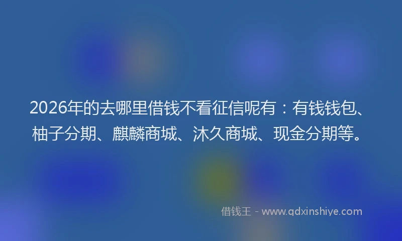 2026年的去哪里借钱不看征信呢有：有钱钱包、柚子分期、麒麟商城、沐久商城、现金分期等。