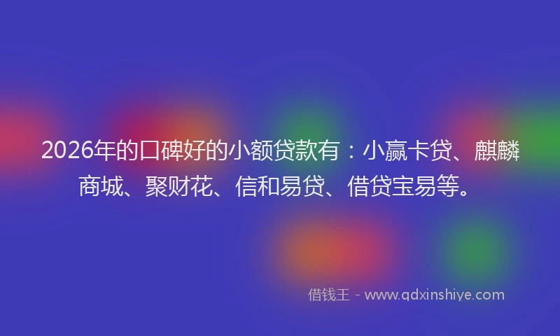 2026年的口碑好的小额贷款有：小赢卡贷、麒麟商城、聚财花、信和易贷、借贷宝易等。