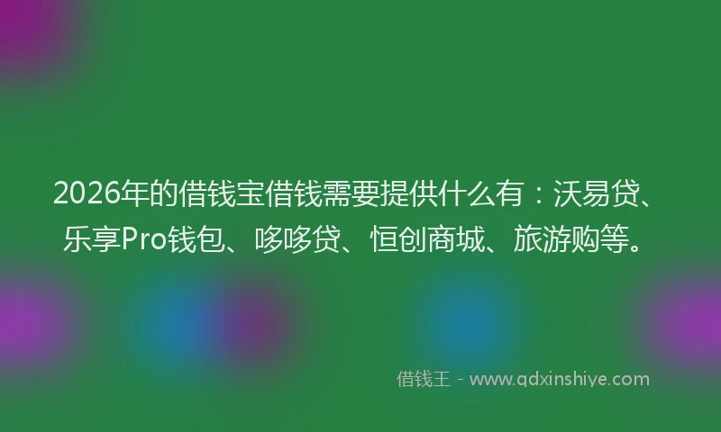 2026年的借钱宝借钱需要提供什么有：沃易贷、乐享Pro钱包、哆哆贷、恒创商城、旅游购等。