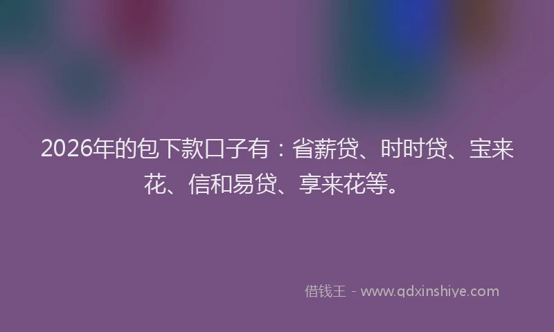 2026年的包下款口子有：省薪贷、时时贷、宝来花、信和易贷、享来花等。