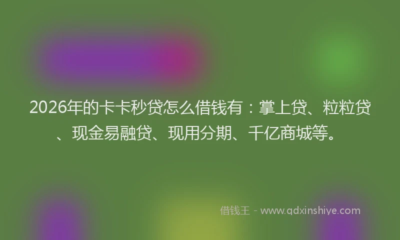 2026年的卡卡秒贷怎么借钱有：掌上贷、粒粒贷、现金易融贷、现用分期、千亿商城等。