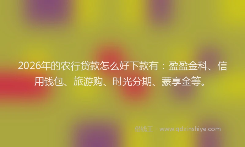 2026年的农行贷款怎么好下款有：盈盈金科、信用钱包、旅游购、时光分期、蒙享金等。