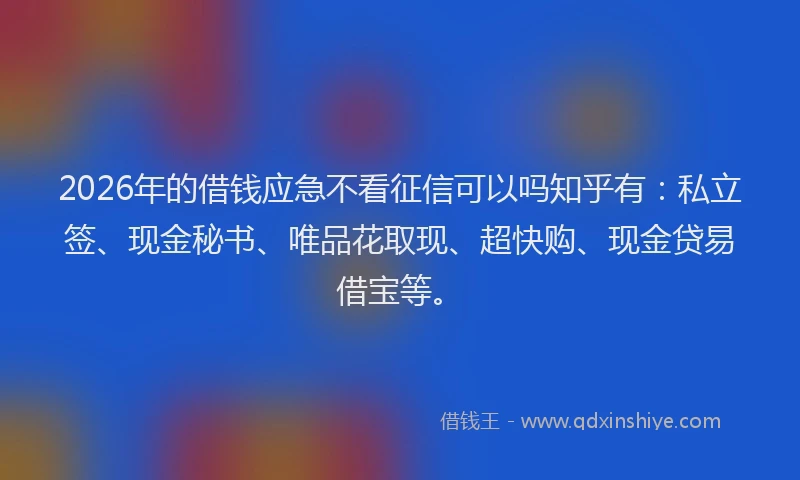 2026年的借钱应急不看征信可以吗知乎有：私立签、现金秘书、唯品花取现、超快购、现金贷易借宝等。