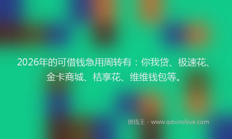 2026年的可借钱急用周转有：你我贷、极速花、金卡商城、桔享花、维维钱包等。