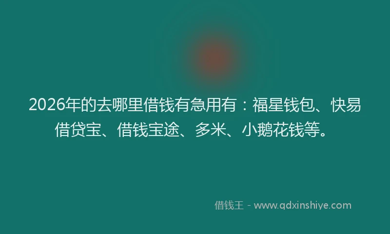2026年的去哪里借钱有急用有：福星钱包、快易借贷宝、借钱宝途、多米、小鹅花钱等。