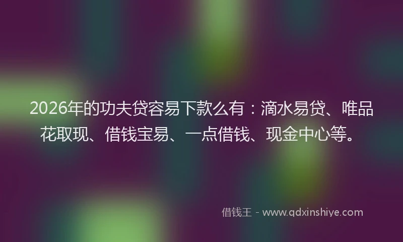 2026年的功夫贷容易下款么有：滴水易贷、唯品花取现、借钱宝易、一点借钱、现金中心等。