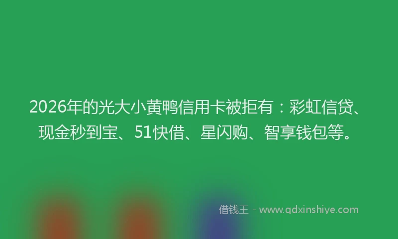 2026年的光大小黄鸭信用卡被拒有：彩虹信贷、现金秒到宝、51快借、星闪购、智享钱包等。