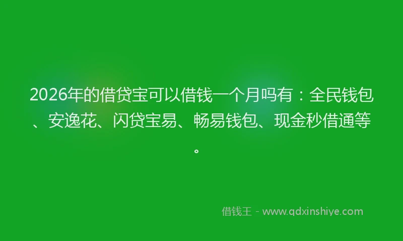 2026年的借贷宝可以借钱一个月吗有：全民钱包、安逸花、闪贷宝易、畅易钱包、现金秒借通等。