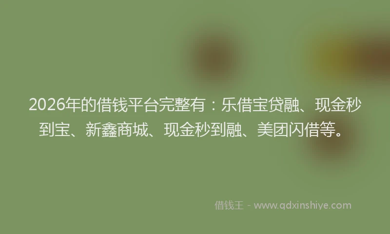 2026年的借钱平台完整有：乐借宝贷融、现金秒到宝、新鑫商城、现金秒到融、美团闪借等。